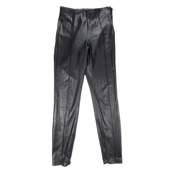 NEW Zara 90's High Rise Fleece Ankle Zip Vegan Leather Leggings Medium Black Y2k - Picture 1 of 8